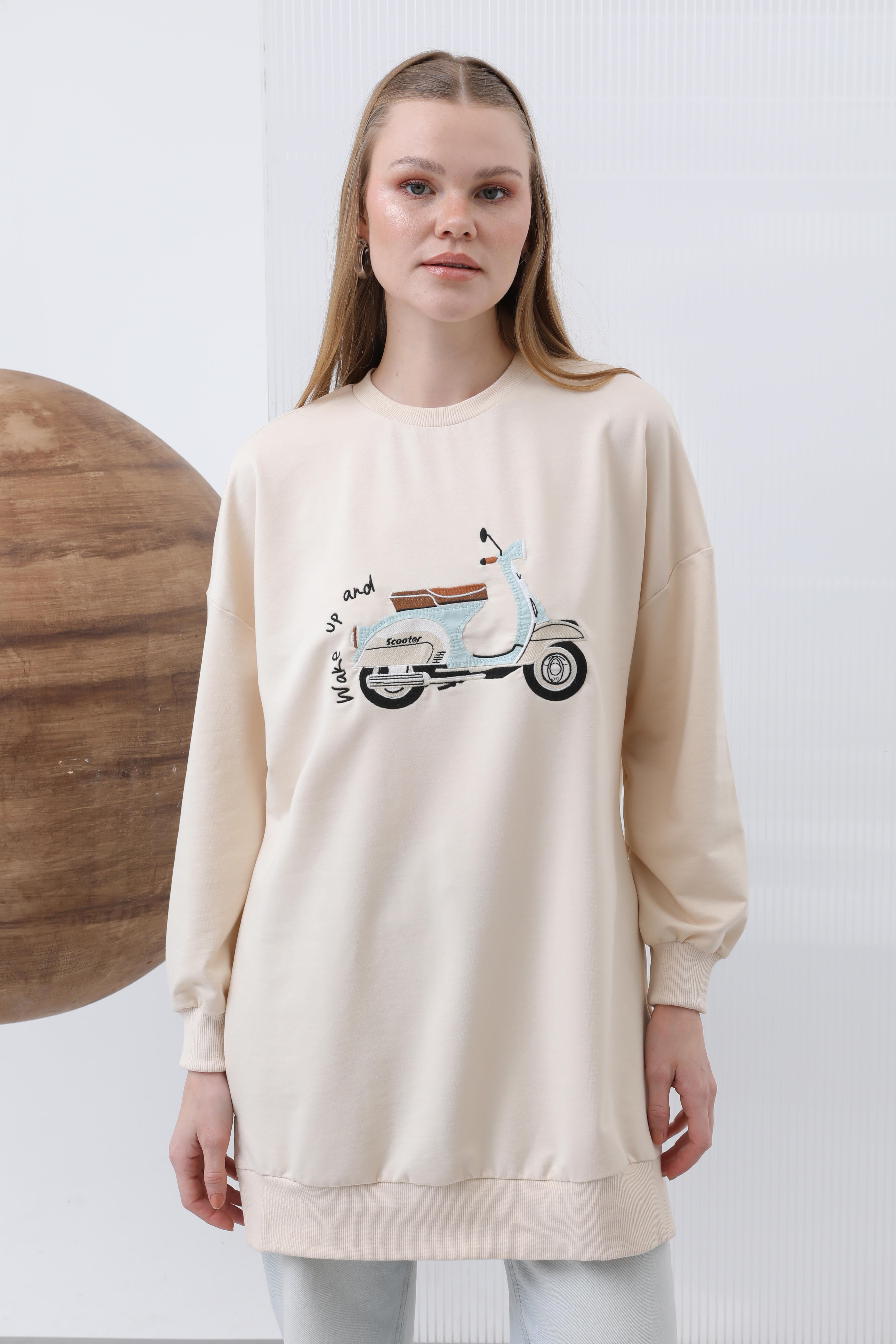 PUANE Scooter Nakış İşlemeli Tunik 10636 - Bej  Tunik 