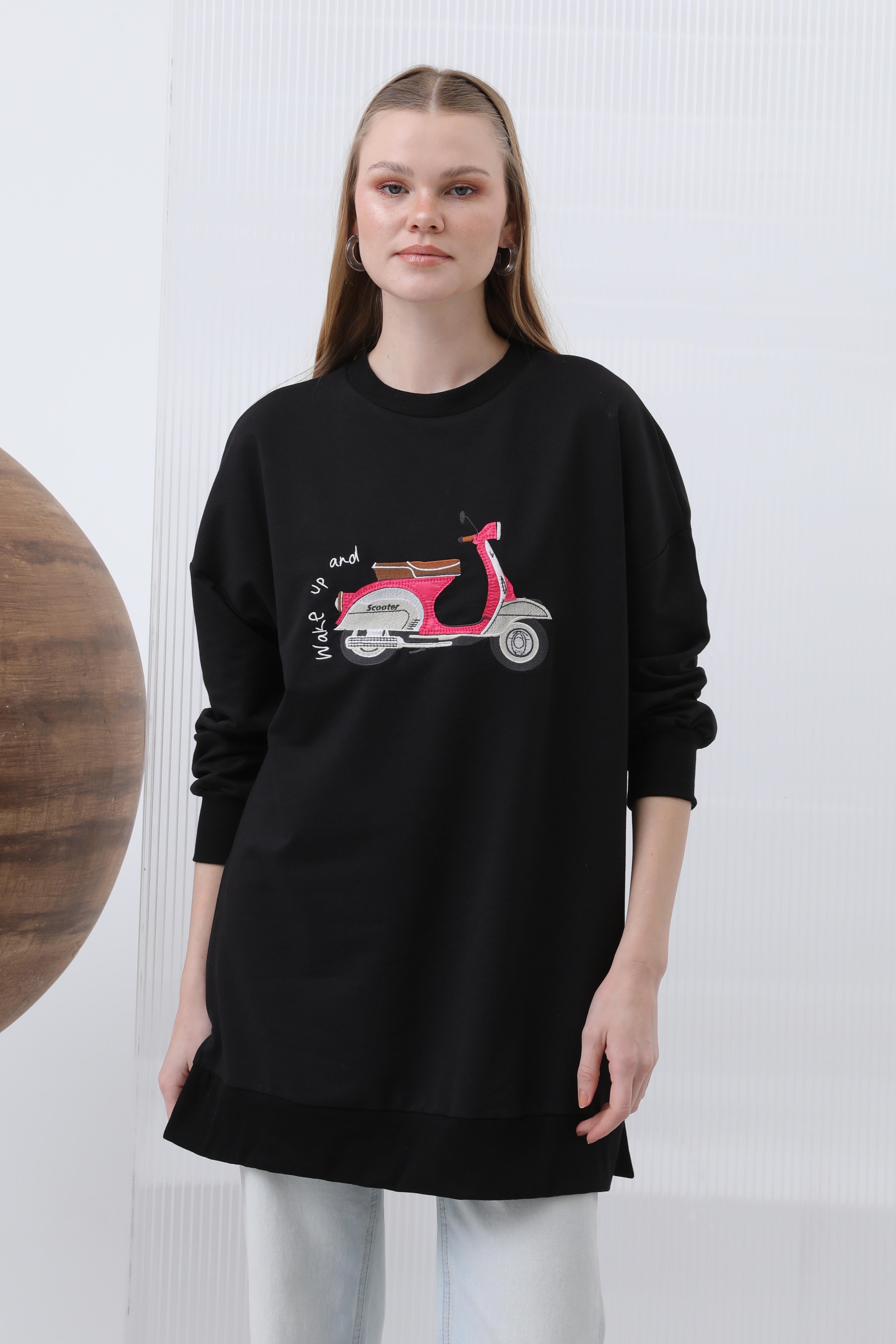 PUANE Scooter Nakış İşlemeli Tunik 10636 - Siyah  Tunik 