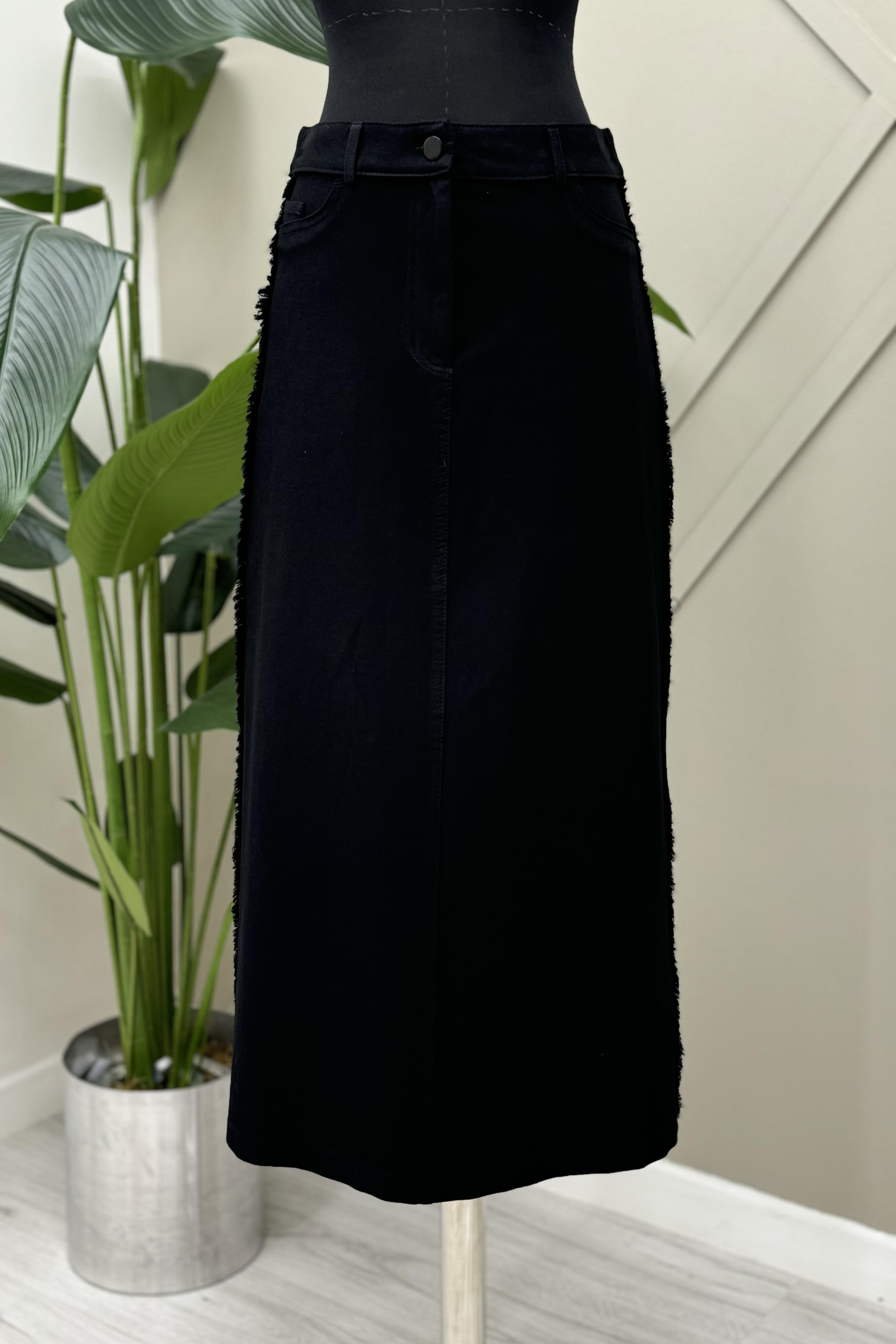 Sentez Sentez 5442 Yanları Püsküllü Kanvas Etek - Siyah  Etek 