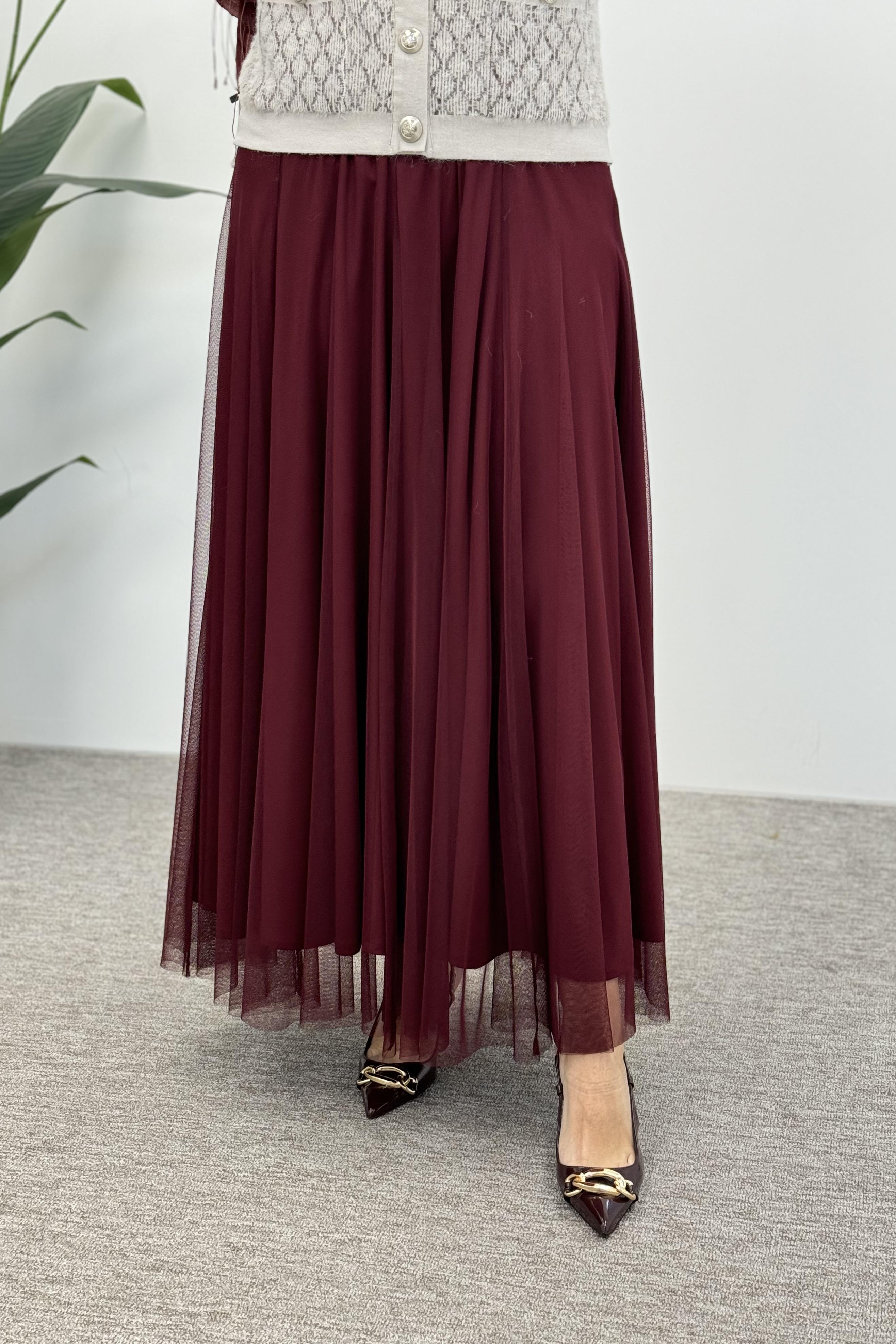 Sentez Sentez 5452 Perry Tütü Kloş Etek - Bordo  Etek 