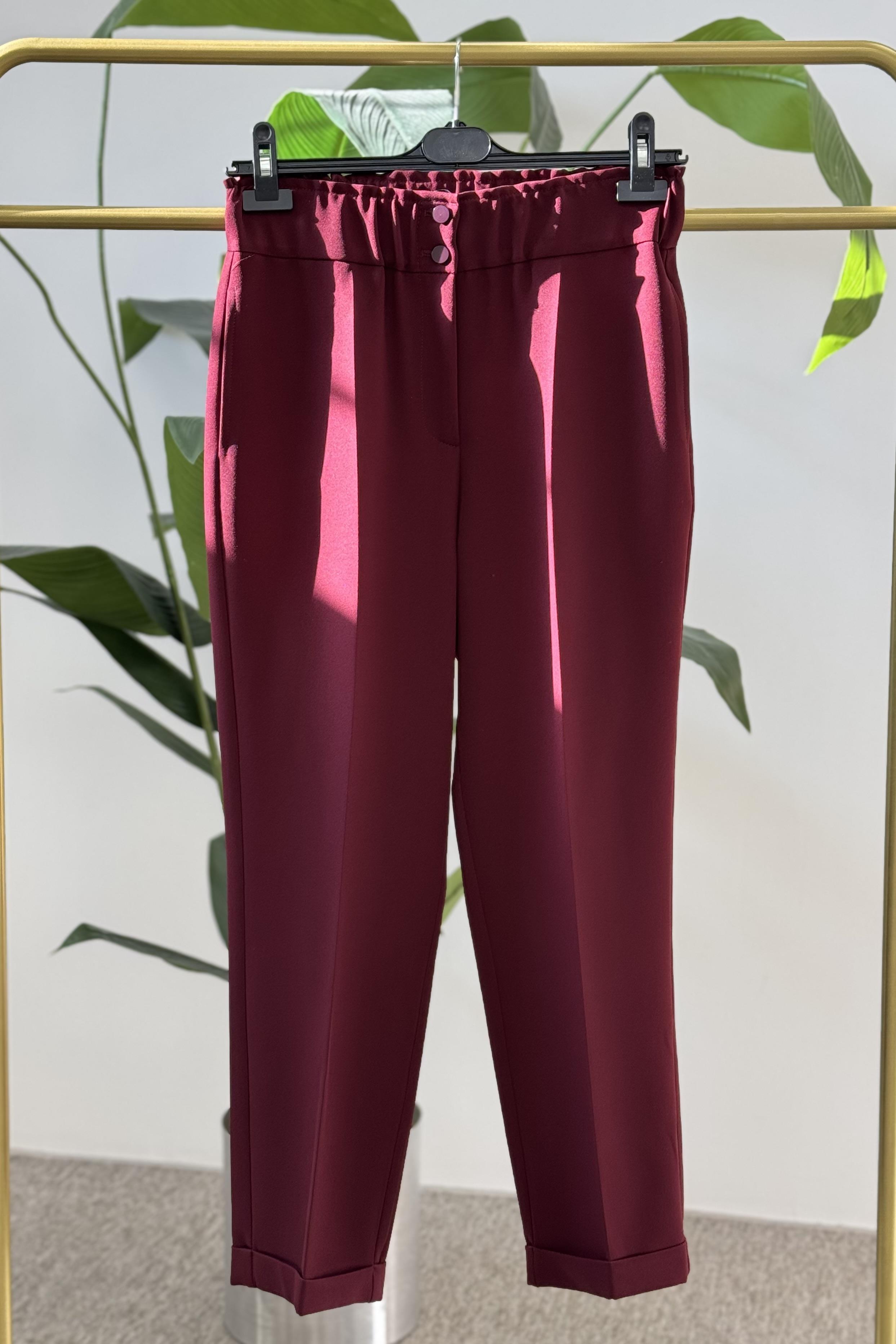 Sentez Sentez 5514 Beli Lastikli İnce Duble Paça Pantolon - Bordo  Pantolon 