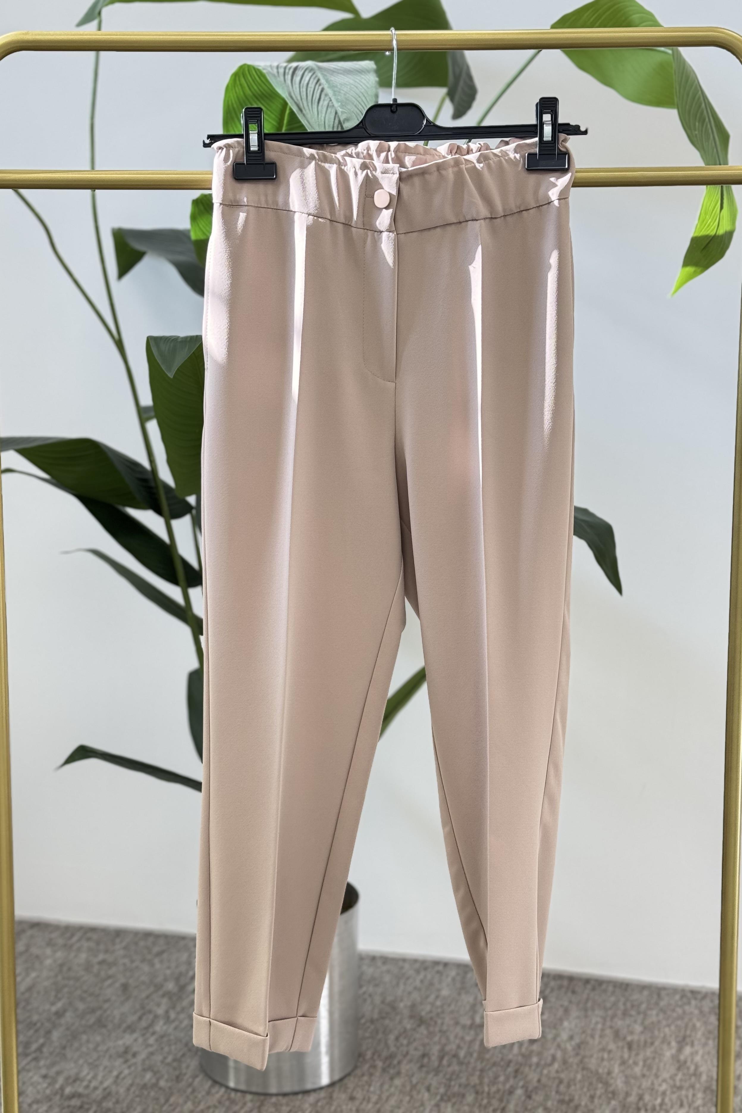 Sentez Sentez 5514 Beli Lastikli İnce Duble Paça Pantolon - Bej  Pantolon 