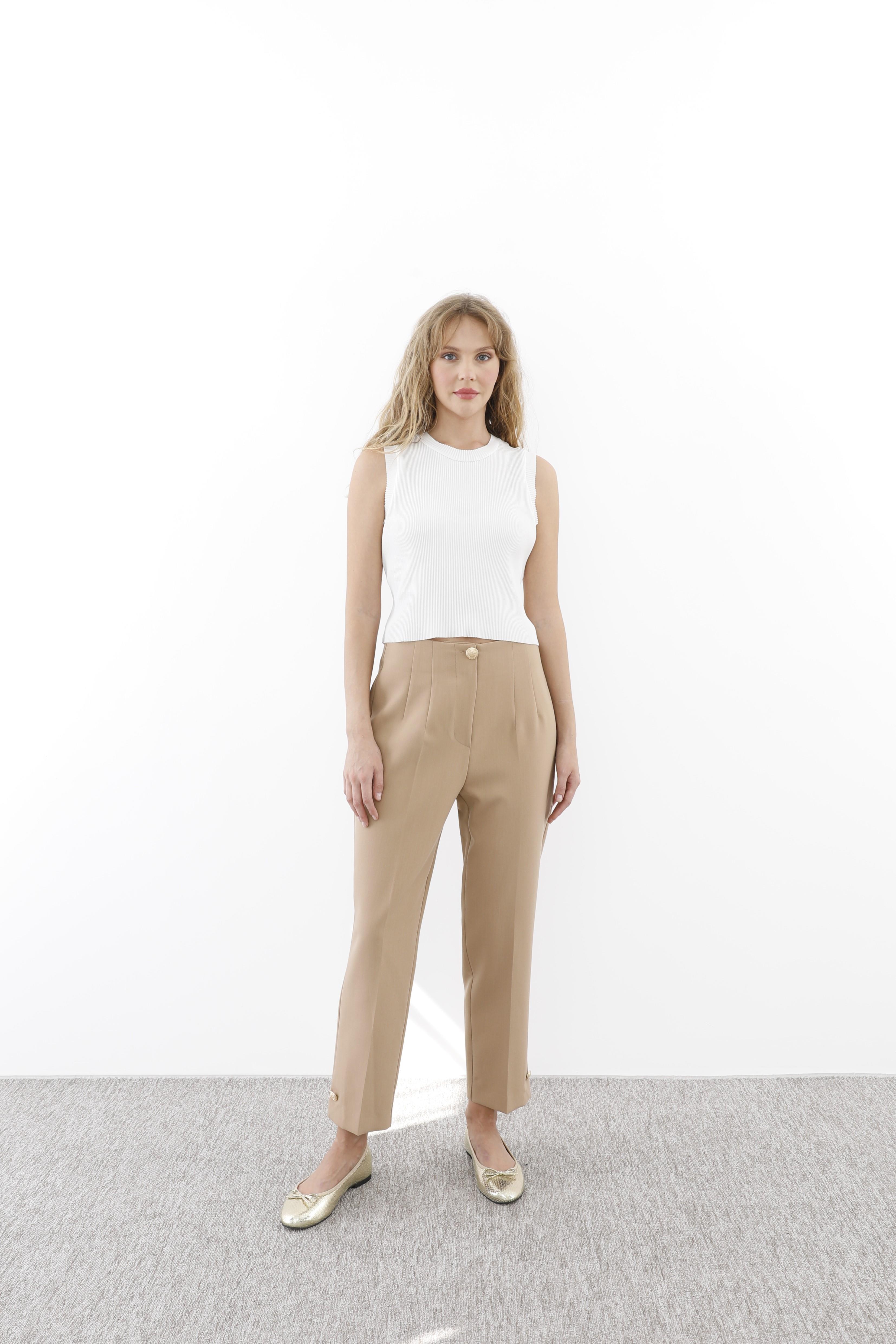 Sentez Sentez 5566 Paradise Paça Düğme Pensli Pantolon - Camel  Pantolon 