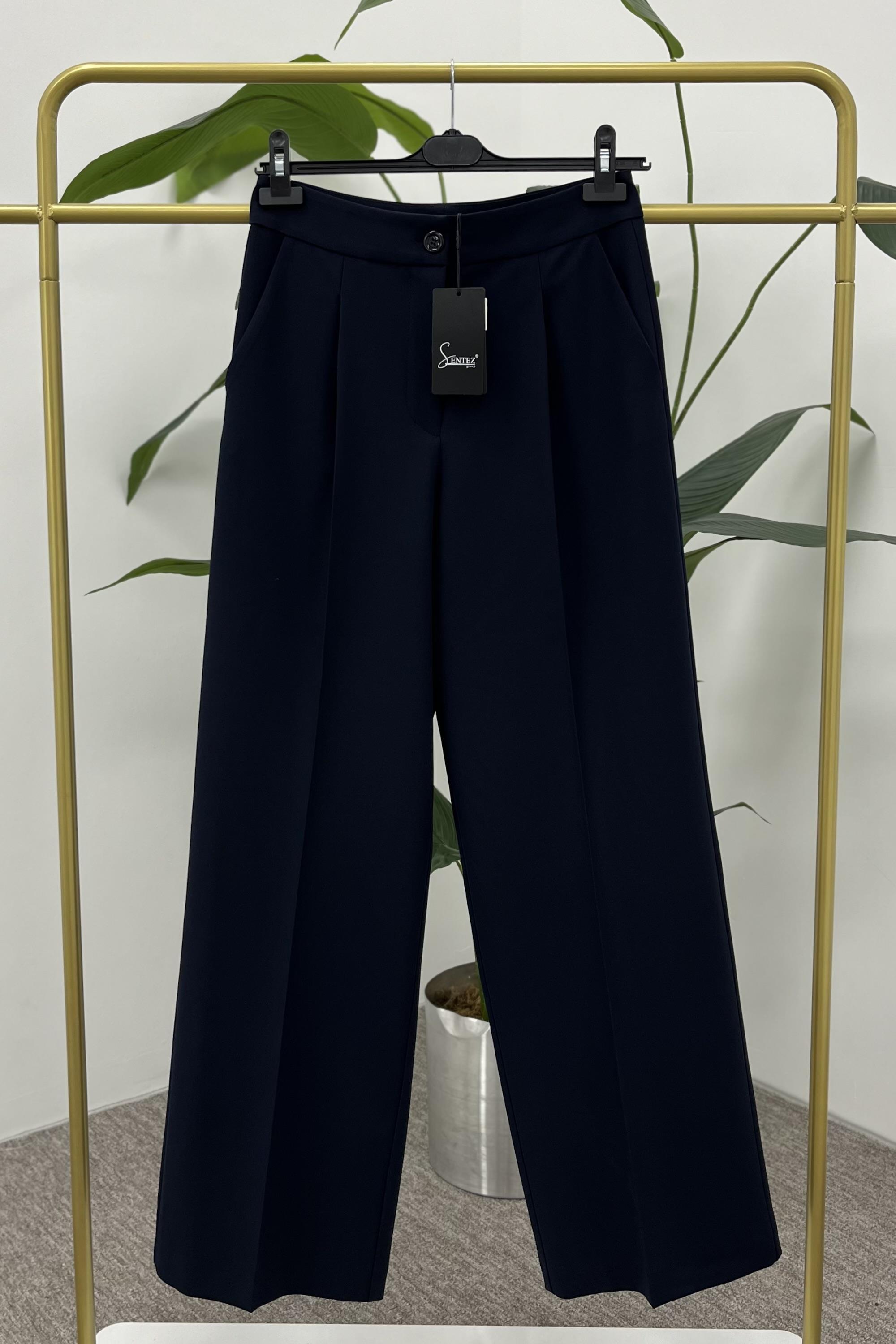 Sentez Sentez 5578 Palazzo Geniş Paça Pantolon - Lacivert  Pantolon 