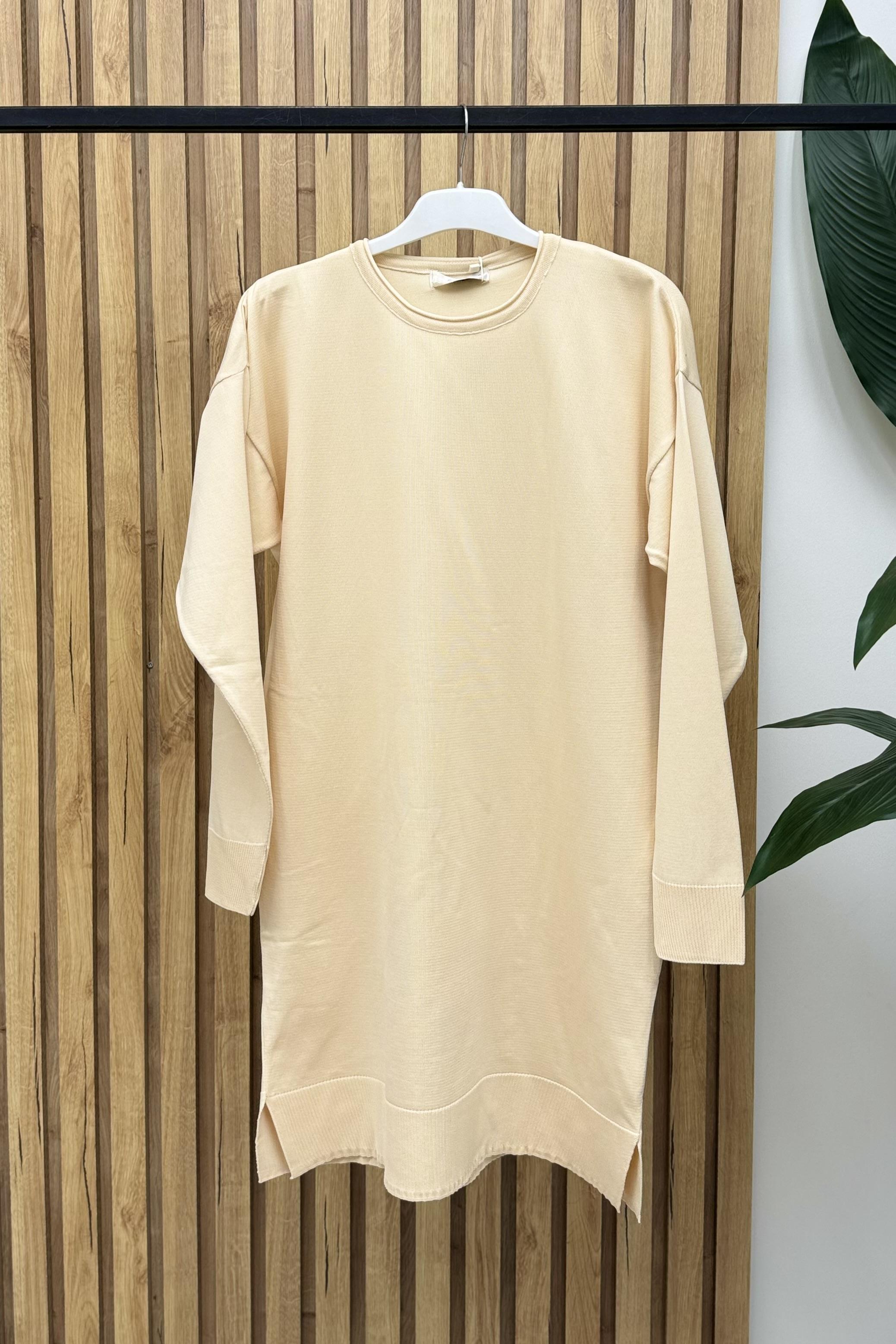 NEFİSE Soğuk Bisiklet Yaka Tunik 14831 - Vanilya  Tunik