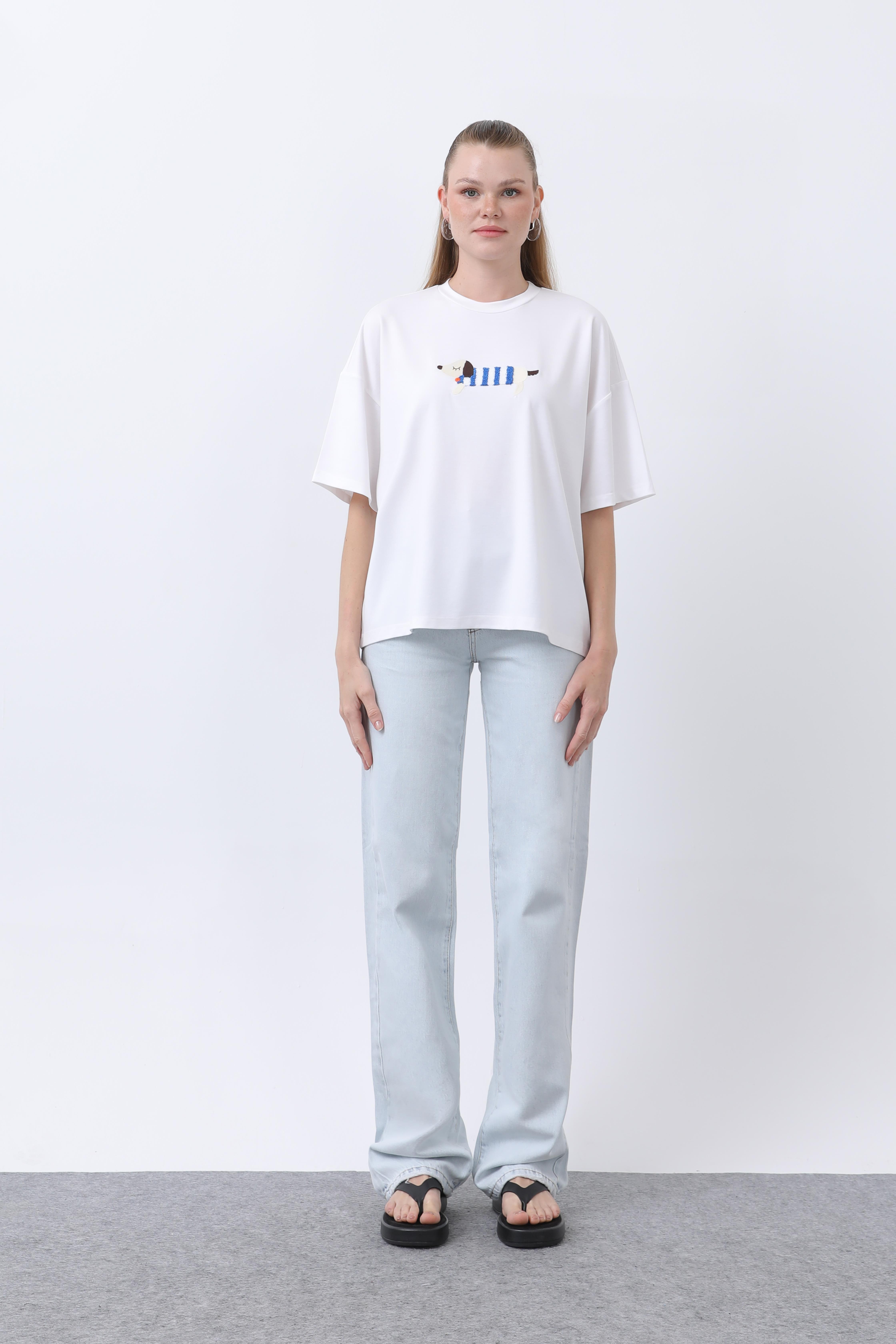 PUANE Sosis Köpek Baskılı Tişört 32255 - Ekru Sosis Köpek Baskılı Tişört 32255 - Bilen Giyim T-shirt 