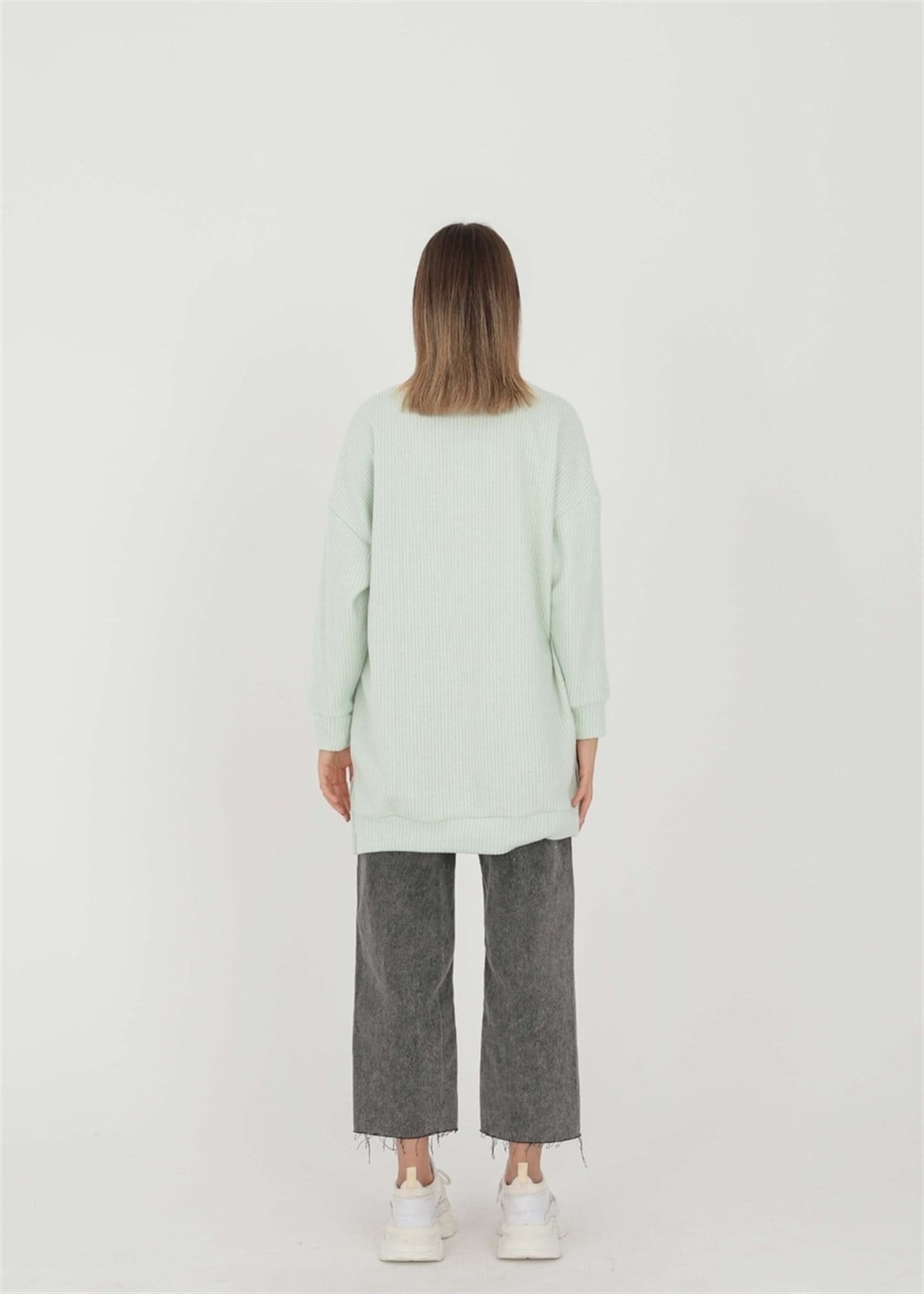 SOUL Soul 30812 Kendinden Çizgili Polar Tunik - A.Yeşil