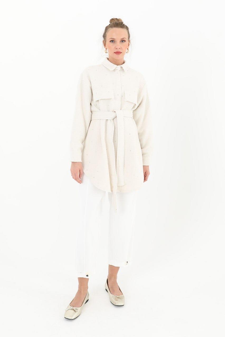 PUANE Taş İşlemeli Tüvit Ceket 15180 - Bej  Ceket 