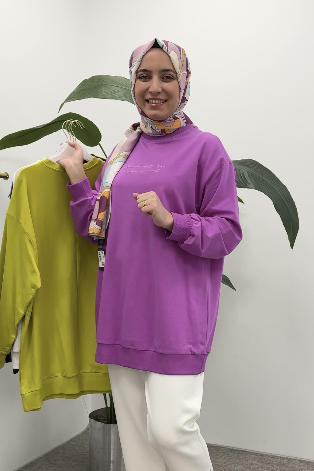 İKOLL Tonlamalı Yüksek Baskı Basic Tunik 0034120 - Mor Tonlamalı Yüksek Baskı Basic Tunik 0034120 - Mor - Bilen Giyim Tunik 