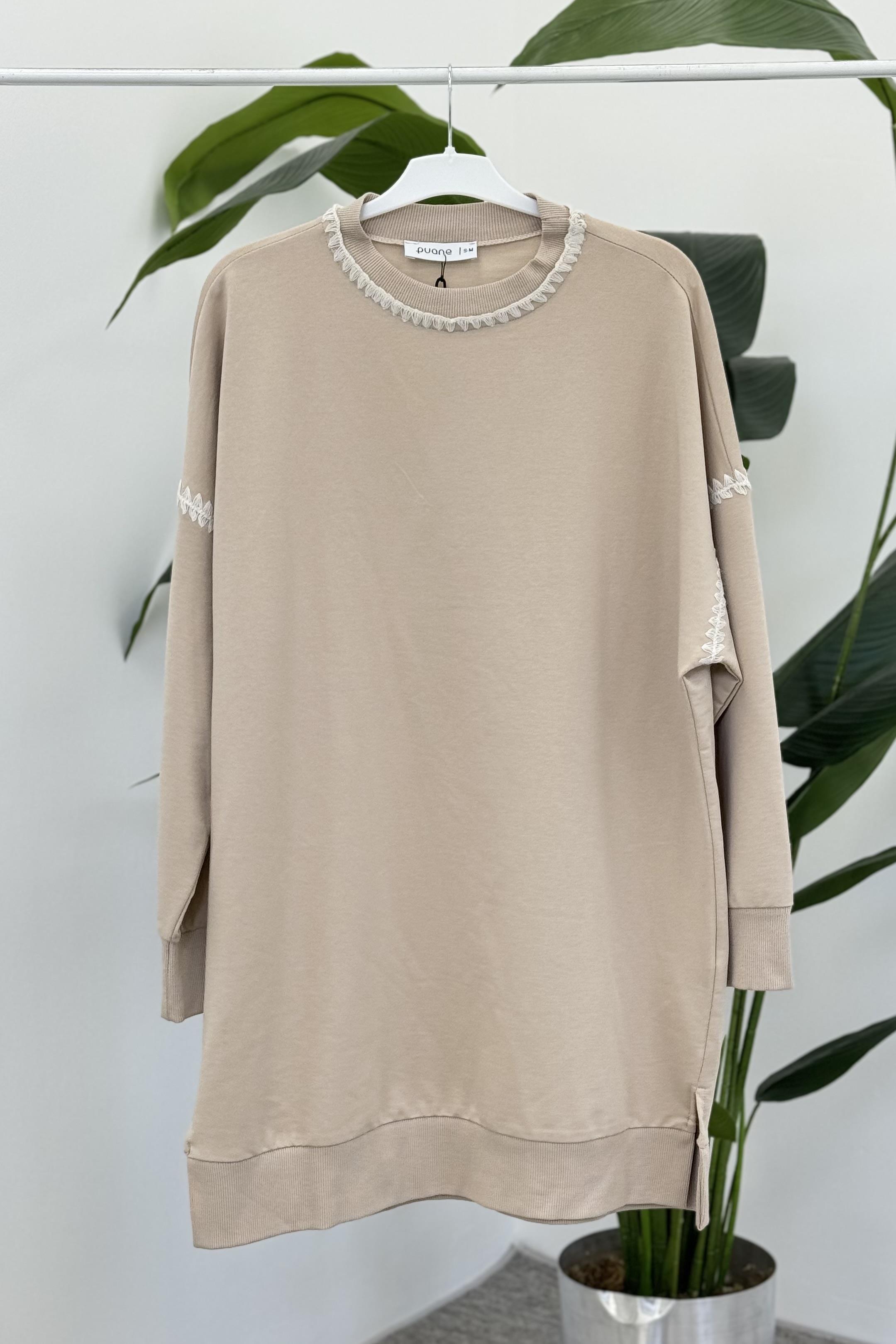 PUANE Üçgen Dikiş Detaylı Tunik 10586 - Koyu Bej  Tunik 