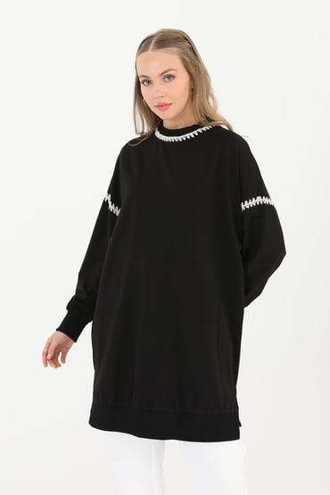 PUANE Üçgen Dikiş Detaylı Tunik 10586 - Siyah  Tunik 