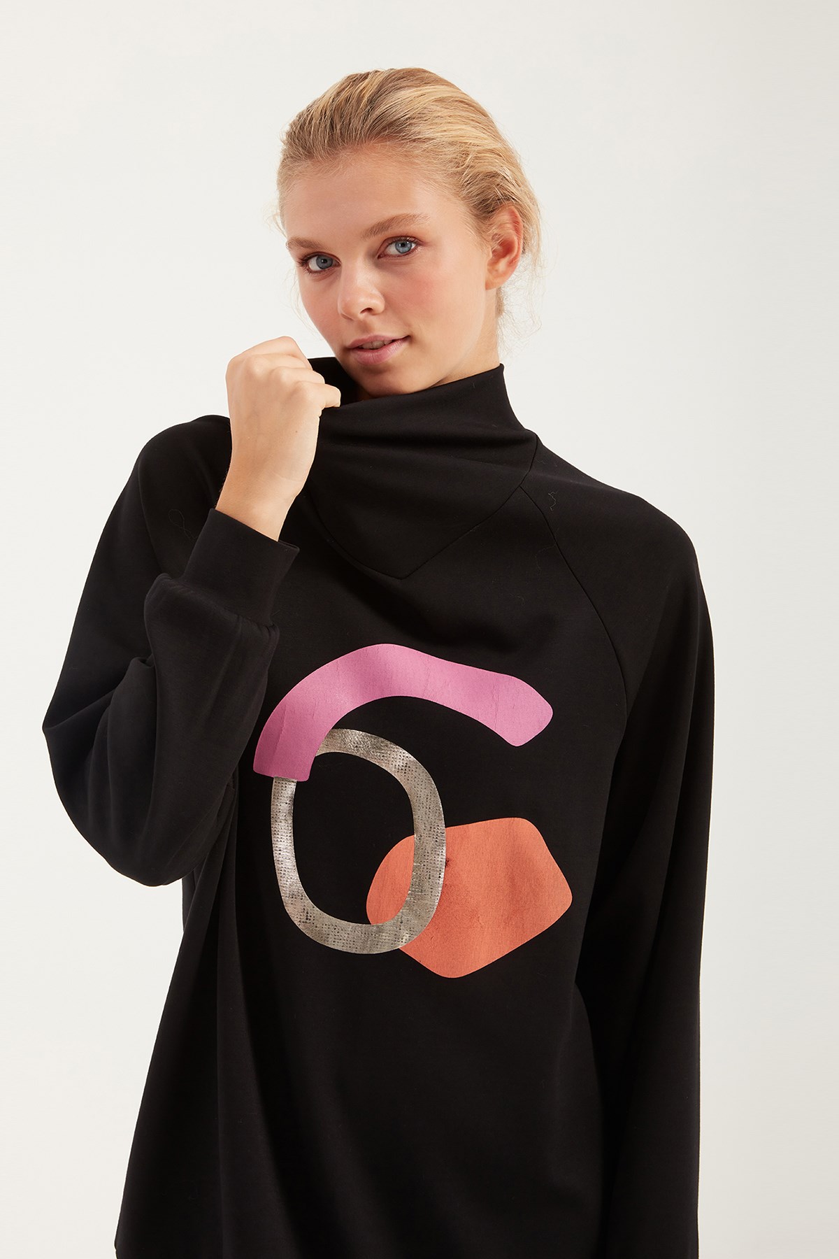 Venove 1034 Print Sweat Siyah Sweatshirt VENOVE Bilen Giyim
