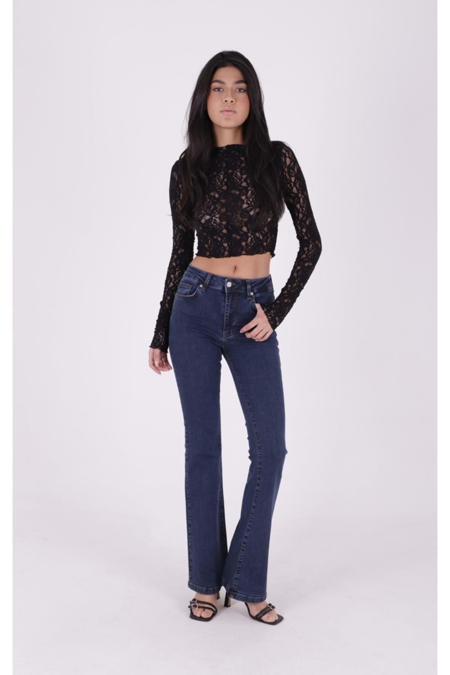 XLove Jeans Yüksek Bel İspanyol Paça Skinny Kot Pantolon Madrid 867 - Koyu Rins  Pantolon 