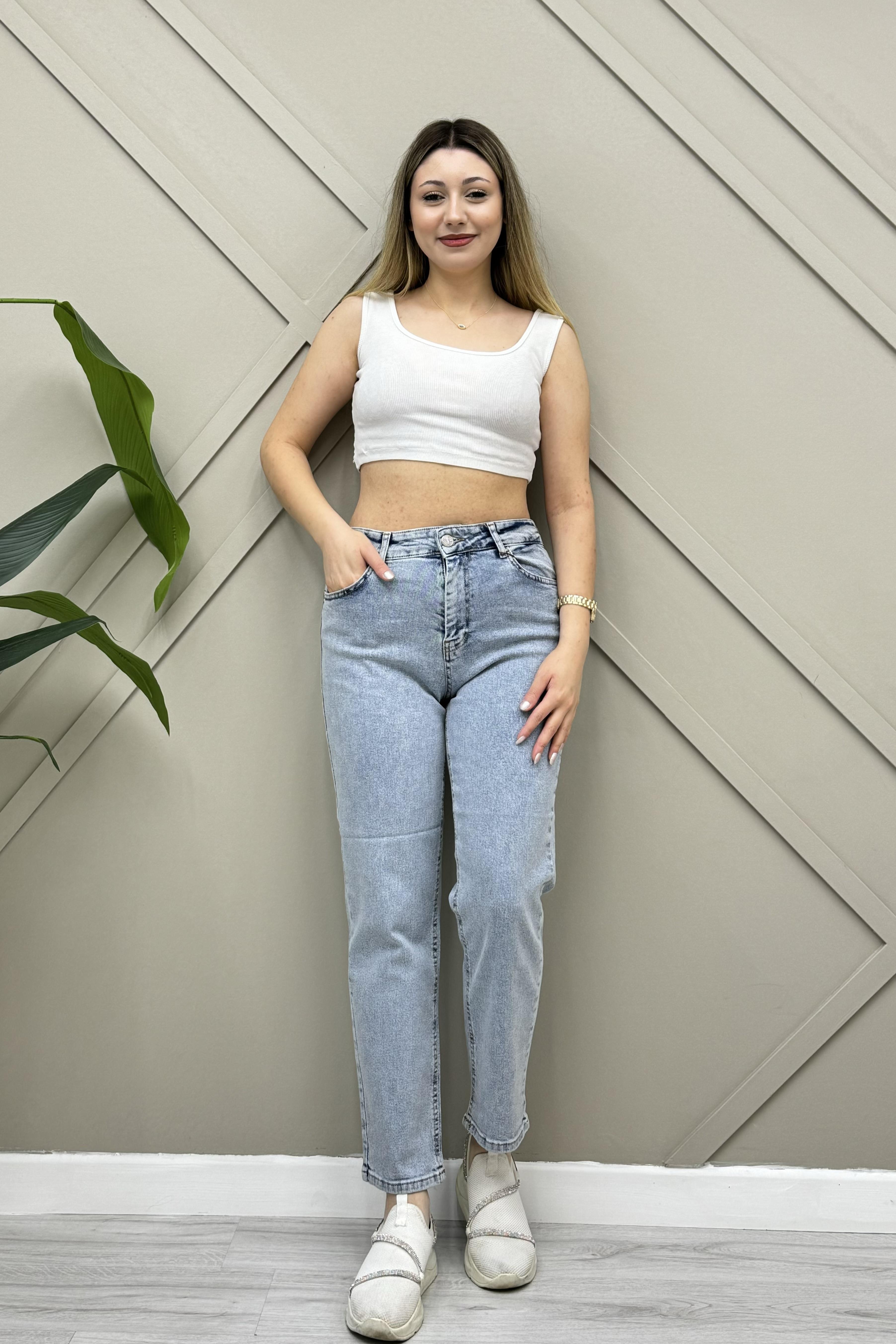 LACARTE Yüksek Bel  Mom Jean 0291-D - Buz Mavi  Pantolon