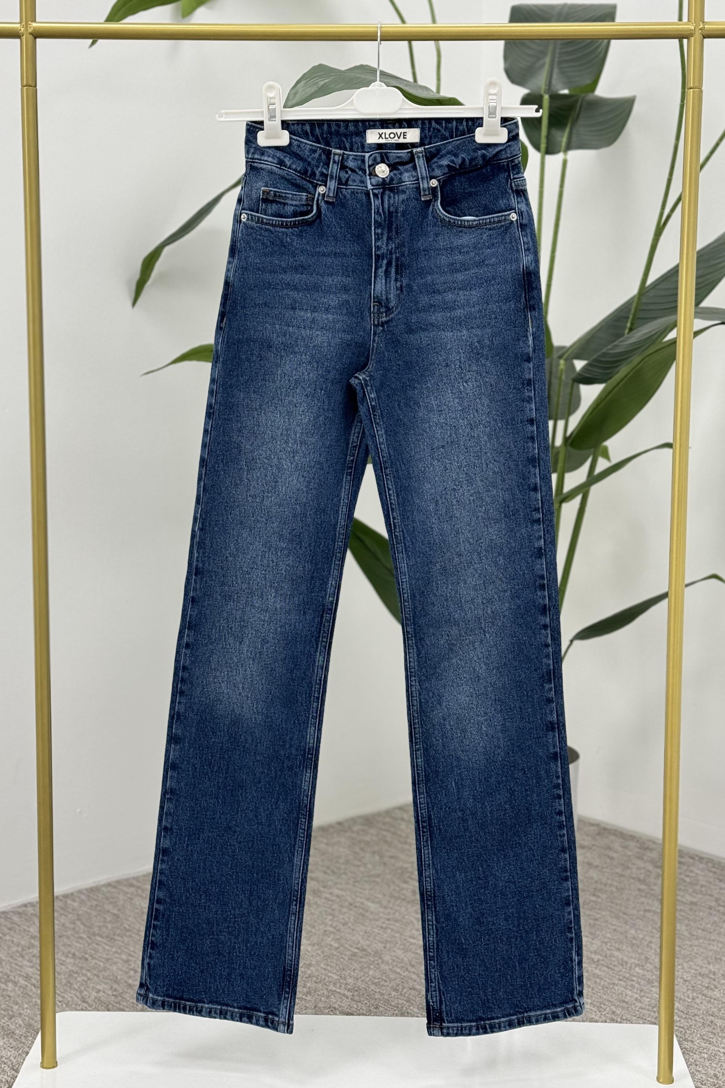 XLove Jeans Yüksek Bel Straight Pantolon 7033 - Mavi  Pantolon 