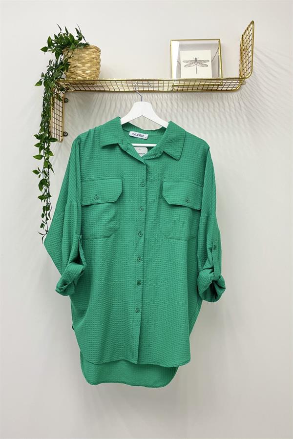 HADİSE Çift Kapak Cepli Gömlek 2140 - Yeşil  Bluz & Gömlek