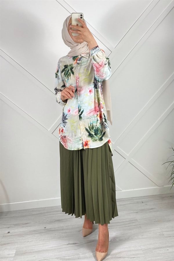 Jupe 4042 Desenli Tunik Ye il Tunik JUPE STORE Bilen Giyim