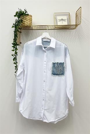 HADİSE Taş Detaylı Gömlek 4642 - Beyaz  Bluz & Gömlek