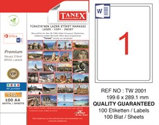 Tanex Tw-2001 Beyaz Etiket  199.6 x 289.1 mm
