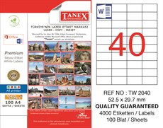 Tanex Tw-2040  Beyaz Etiket 52.5 x 29.7 mm