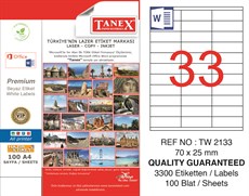 Tanex Tw-2133 Beyaz etiket 70 x 25 mm