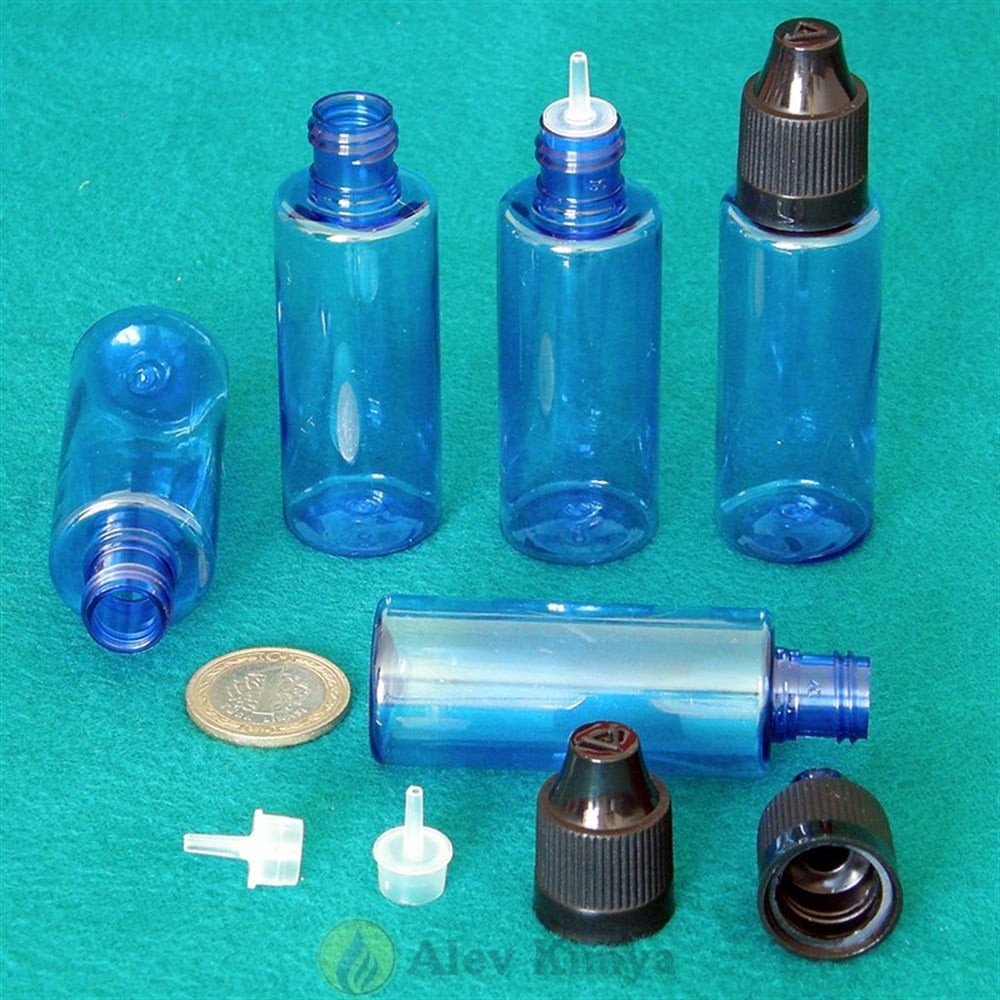30 ml Mavi, İnce Damlalıklı, Bastır Çevir Kapaklı Şişe