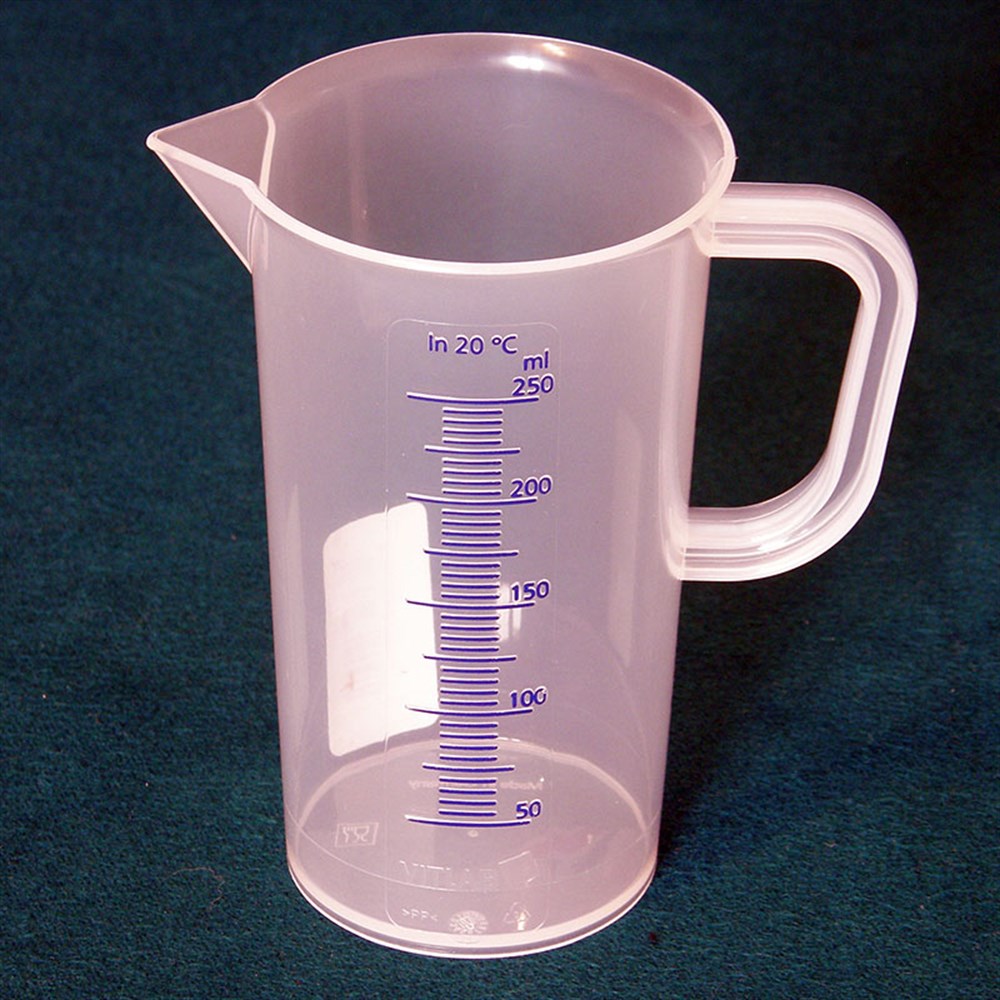 PP Kulplu Beher, Mavi Taksimatlı, Uzun Form, 250 ml