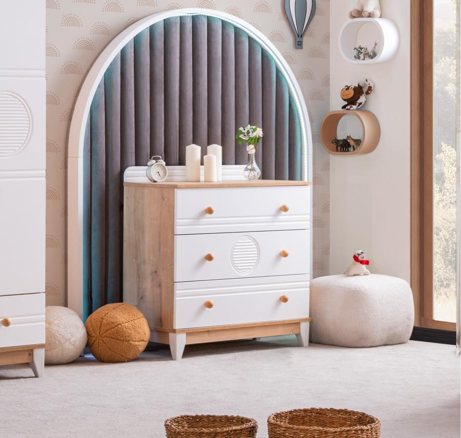 Dekorbizden Alvin Meşe Bebek Odası Şifonyer