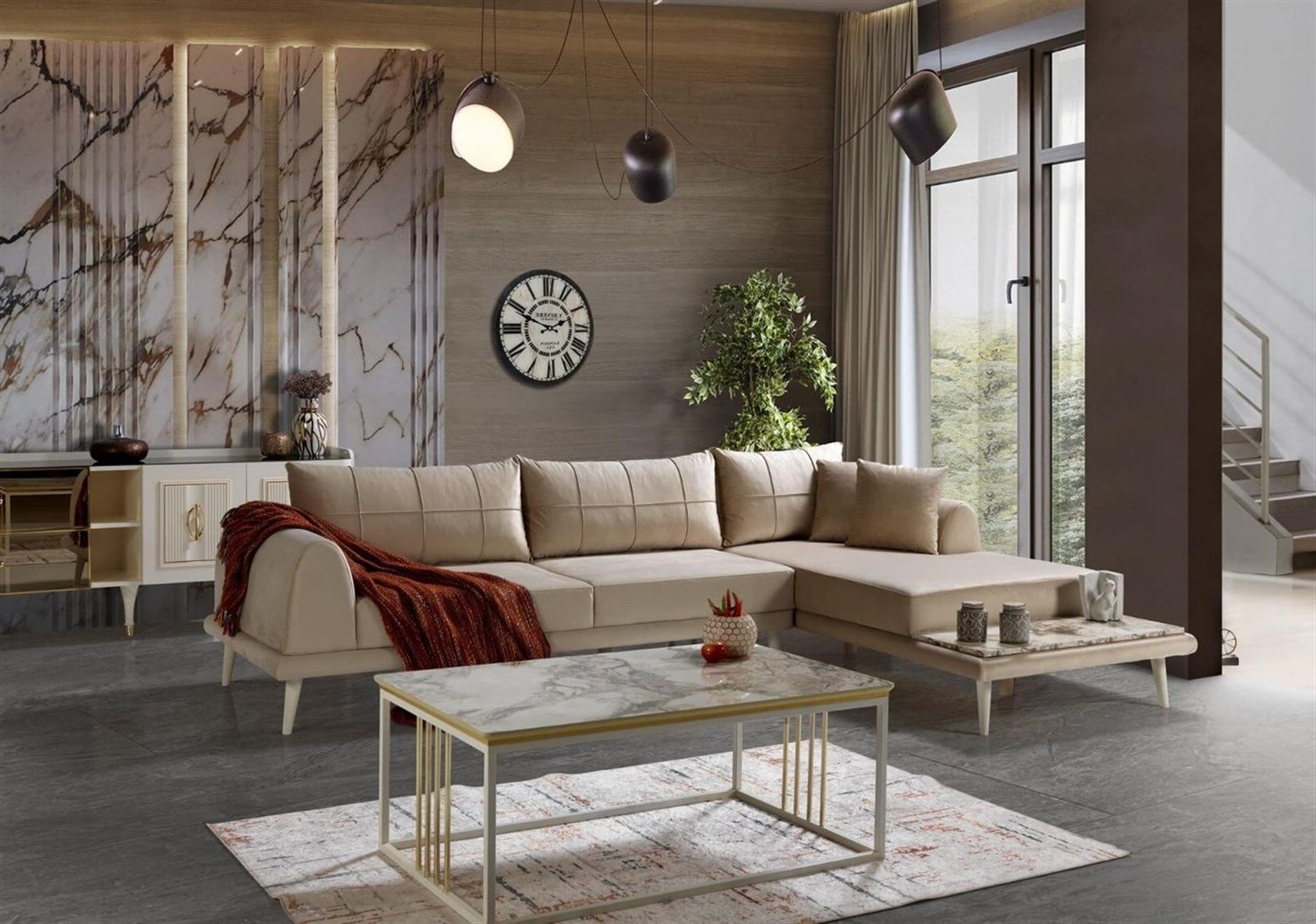 Retro Köşe Koltuk Krem