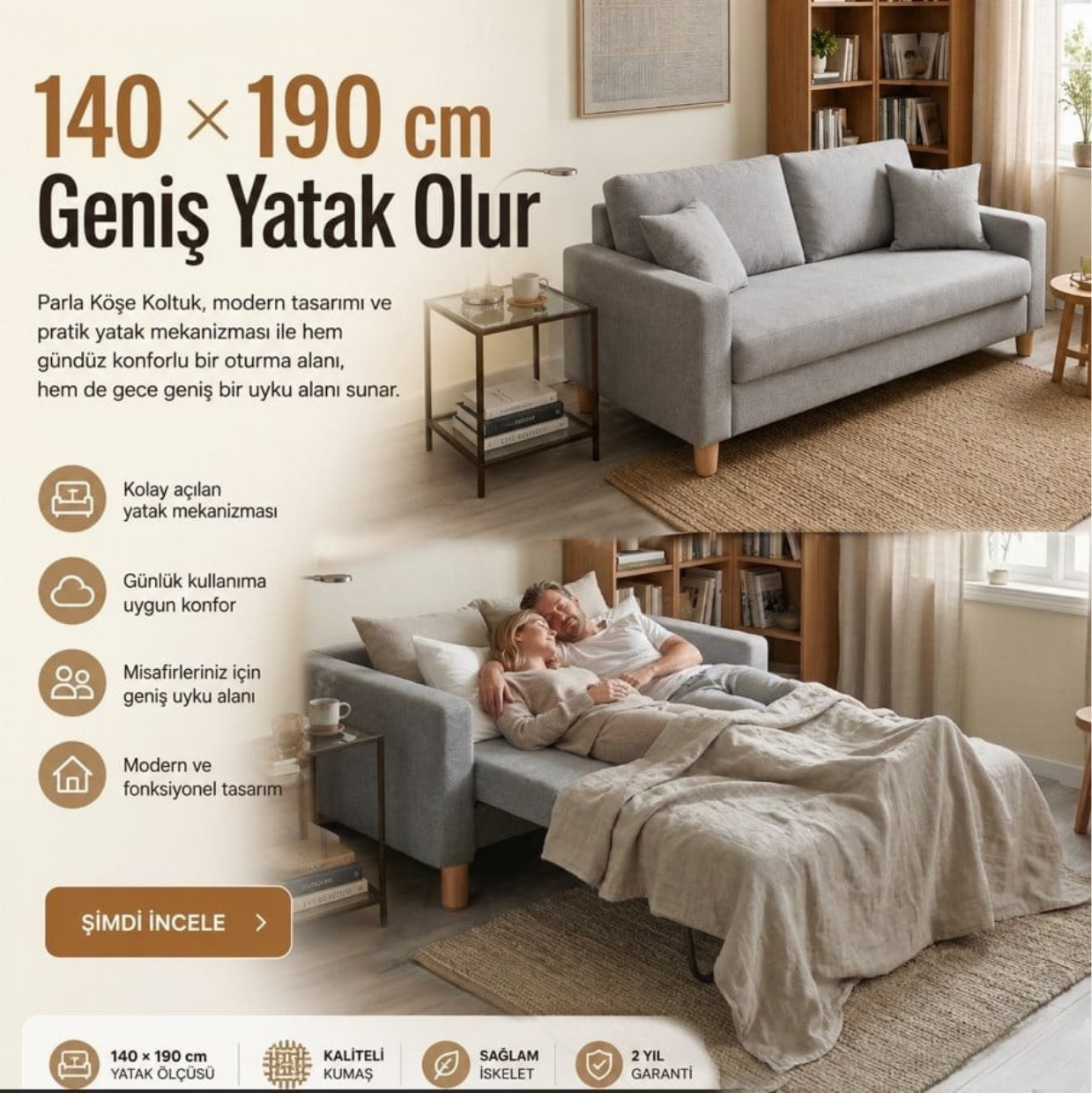 Parla Yataklı 2 li Kanepe 