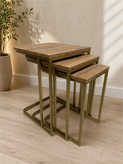 Metal Ayak 3'lü Zigon Sehpa -04