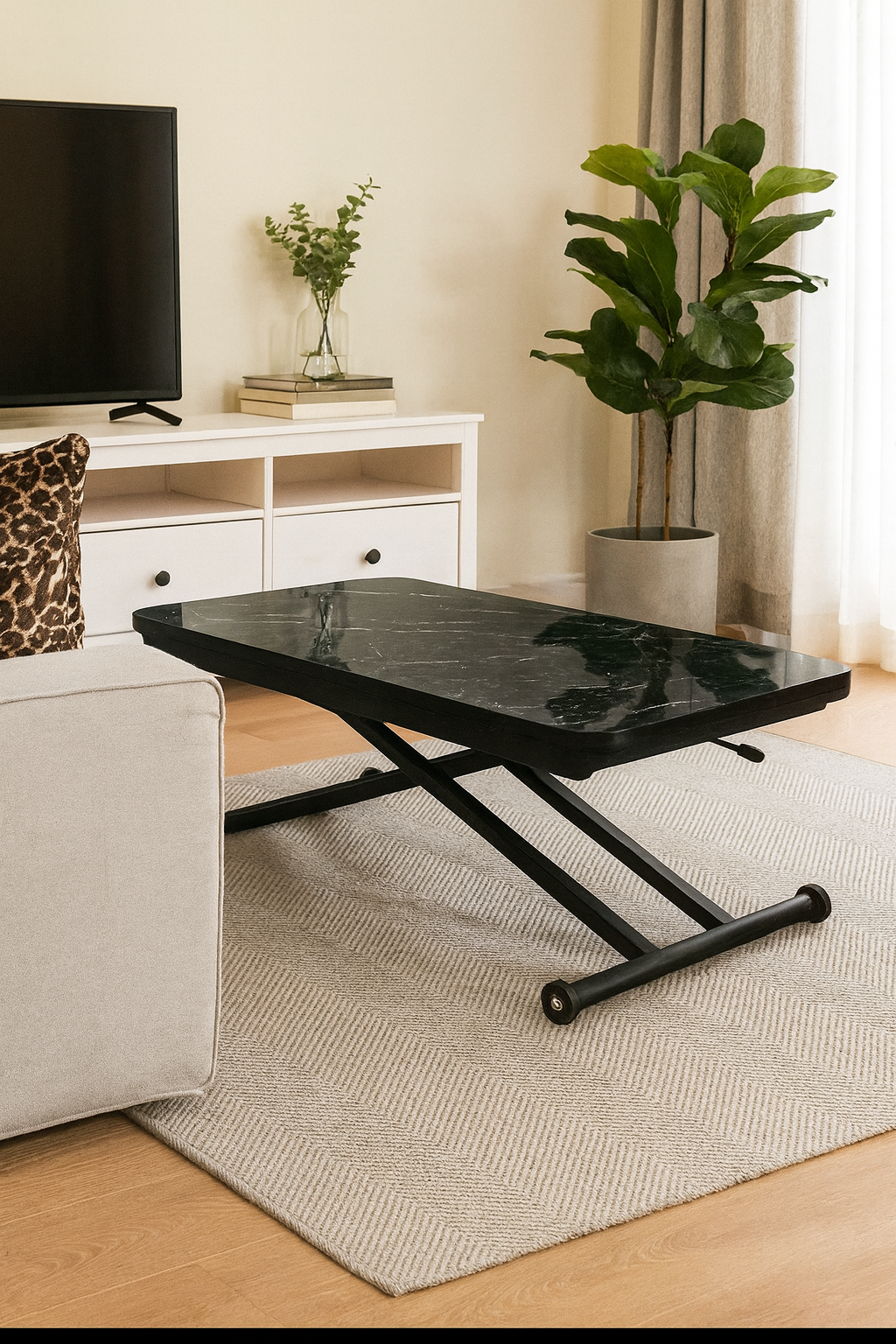  Anonim Akıllı Orta Sehpa Siyah Mermer Desen  Radüs