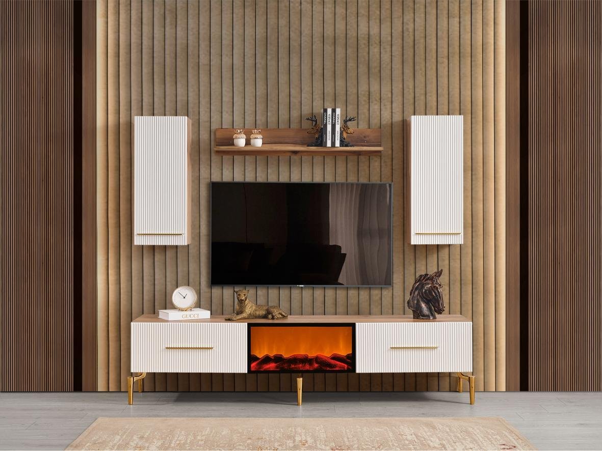 Dekorbizden Beykoz Tv Ünitesi Şömineli Ceviz