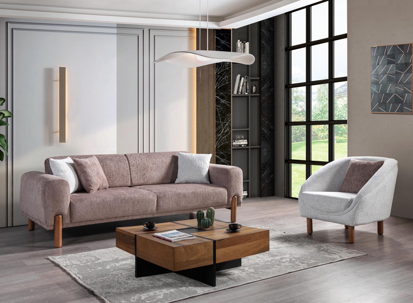 Dekorbizden Cenova Üçlü Koltuk Kahve 