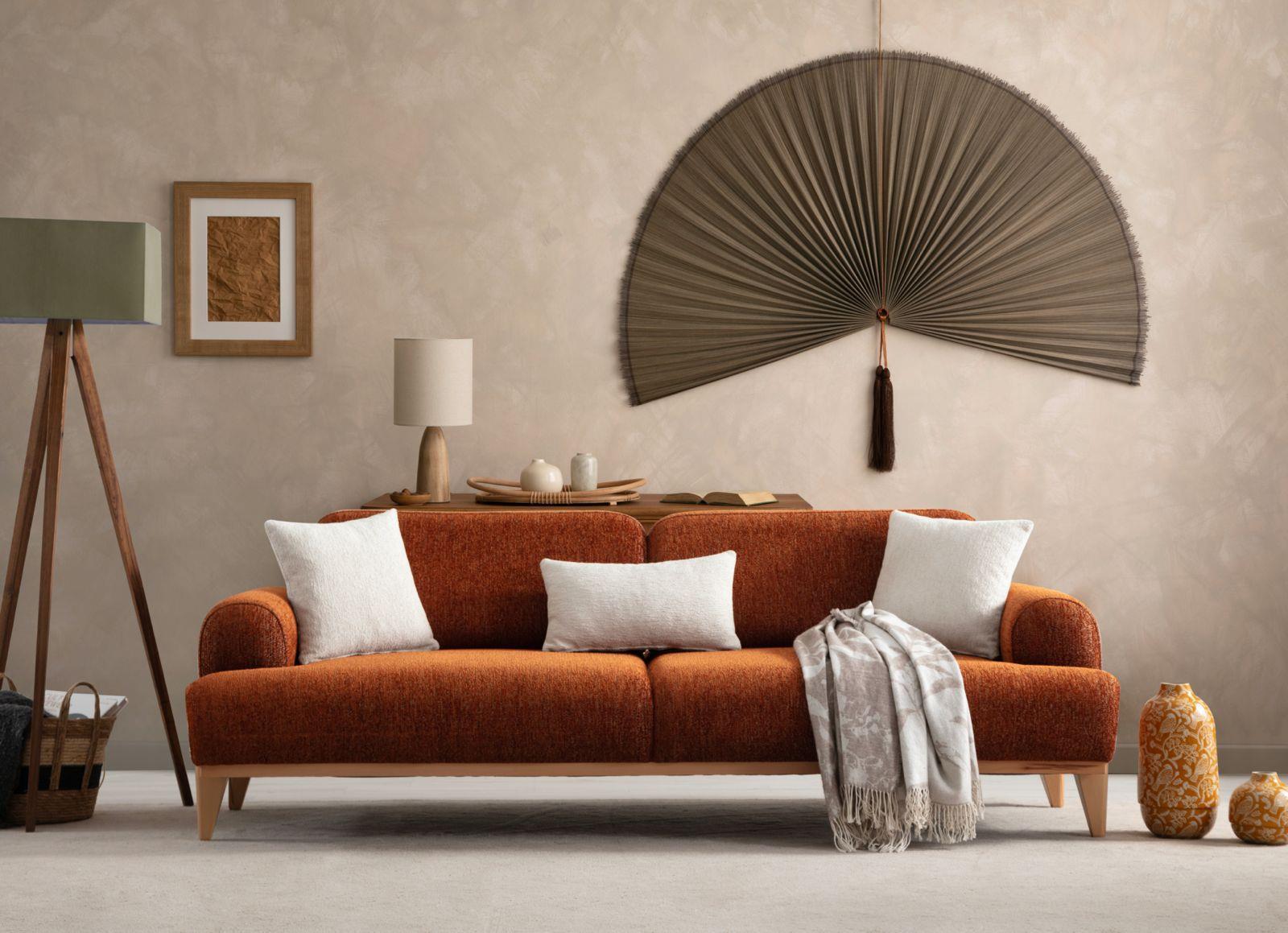 Dekorbizden Poli Üçlü Koltuk Turuncu