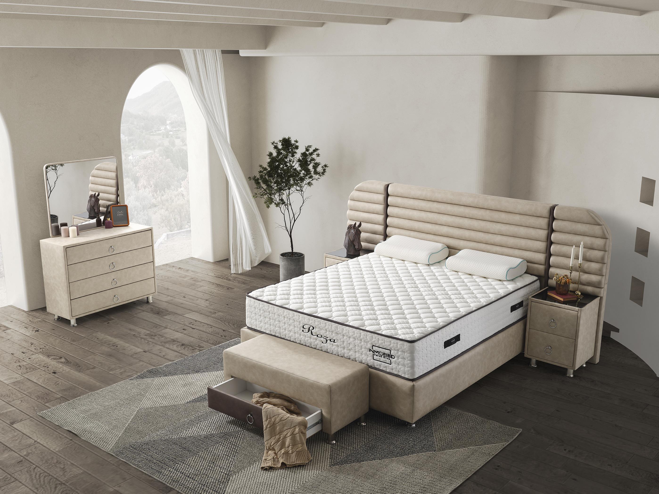 Dekorbizden Roza Set (Baza+Başlık+Yatak)