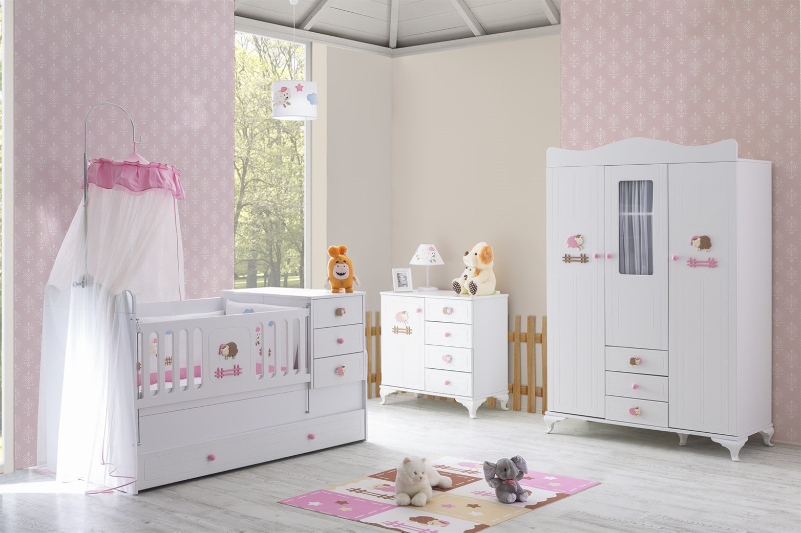 Kupon Pembe Kuzulu Bebek Odası Takımı