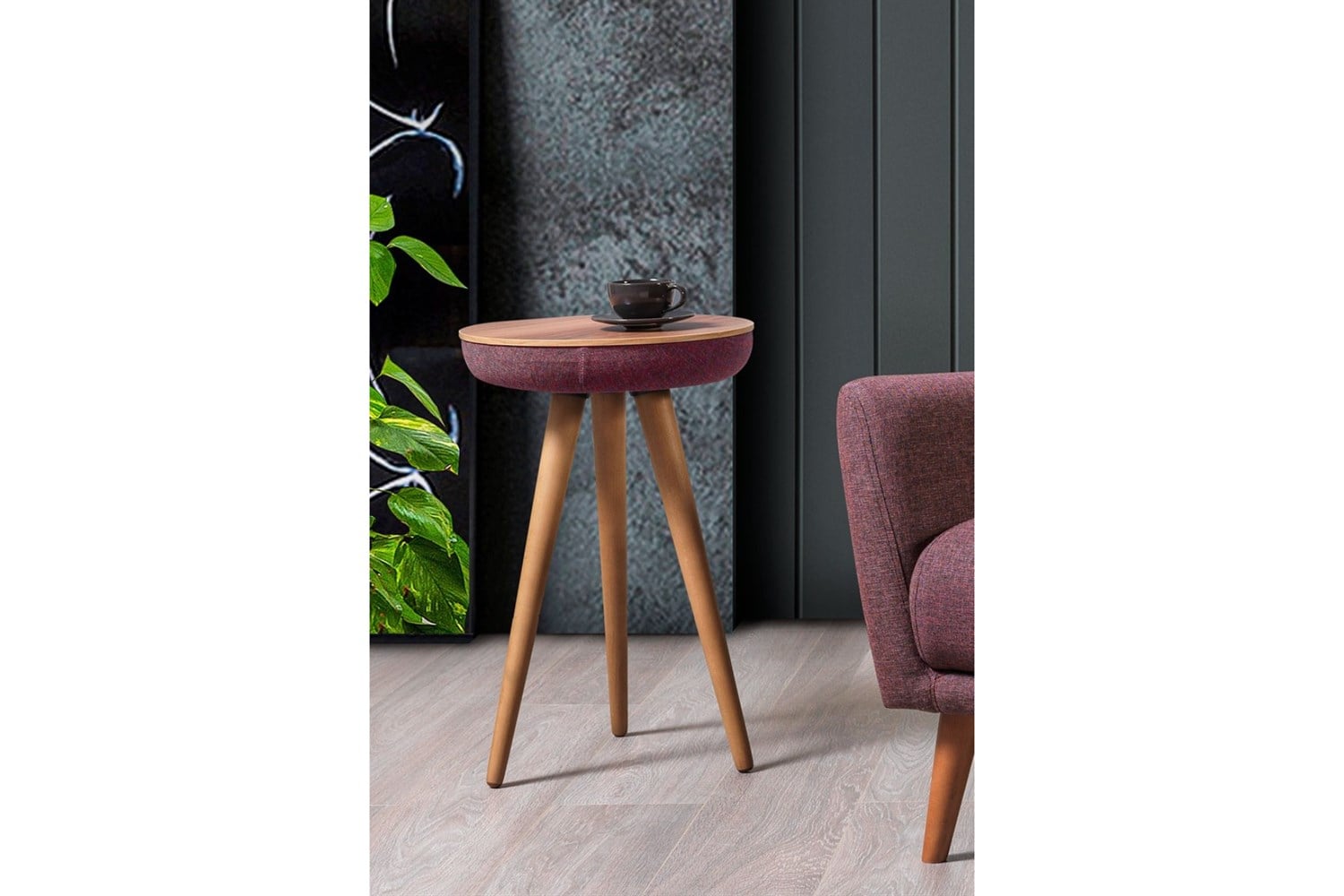 Retro Dekor Yan Sehpa Bordo 