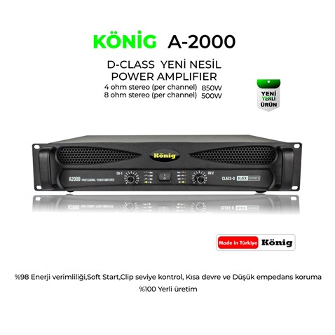König A-2000 Black Serisi 2 Kanal 4 Ohm 2x850 Watt Power Amplifier