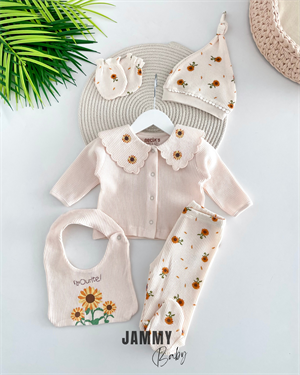 Ayçiçekli Waffle 5 Parça Yenidoğan Set-VANİLYA