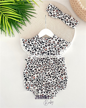 Sophia Leopar Dantelli Ribana Romper Set