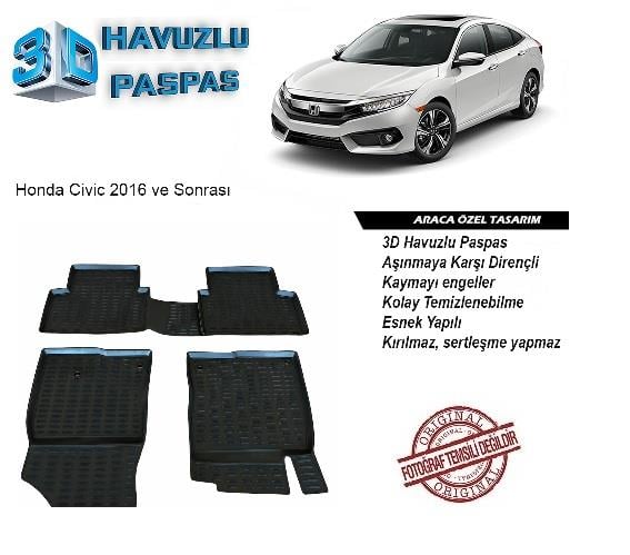 3D ARAÇ PASPASI (SİYAH) (4 PARÇA) HONDA CIVIC 2016 > 