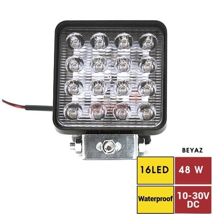 10V-30V ÇALIŞMA LAMBASI (16 X 3W POWER LEDLİ) KARE (108*108)