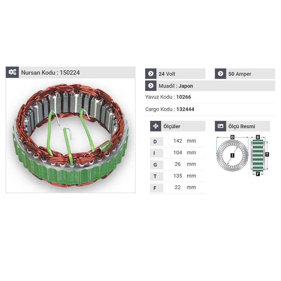 24V ALTERNATÖR STATÖR 50 A (3 UÇLU) ISUZU OTOBÜS