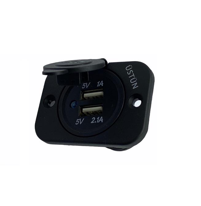 12V-24V TELEFON ŞARJ CİHAZI (USB X 2) (1A/2.1A) (KAPAKLI MARİN)