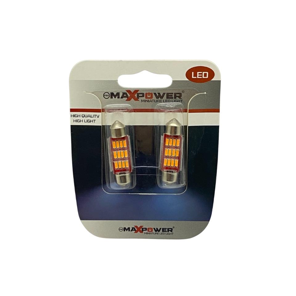 12V-24V SOFİT AMPUL 12 LEDLİ SARI (36 MM) (2 AD)