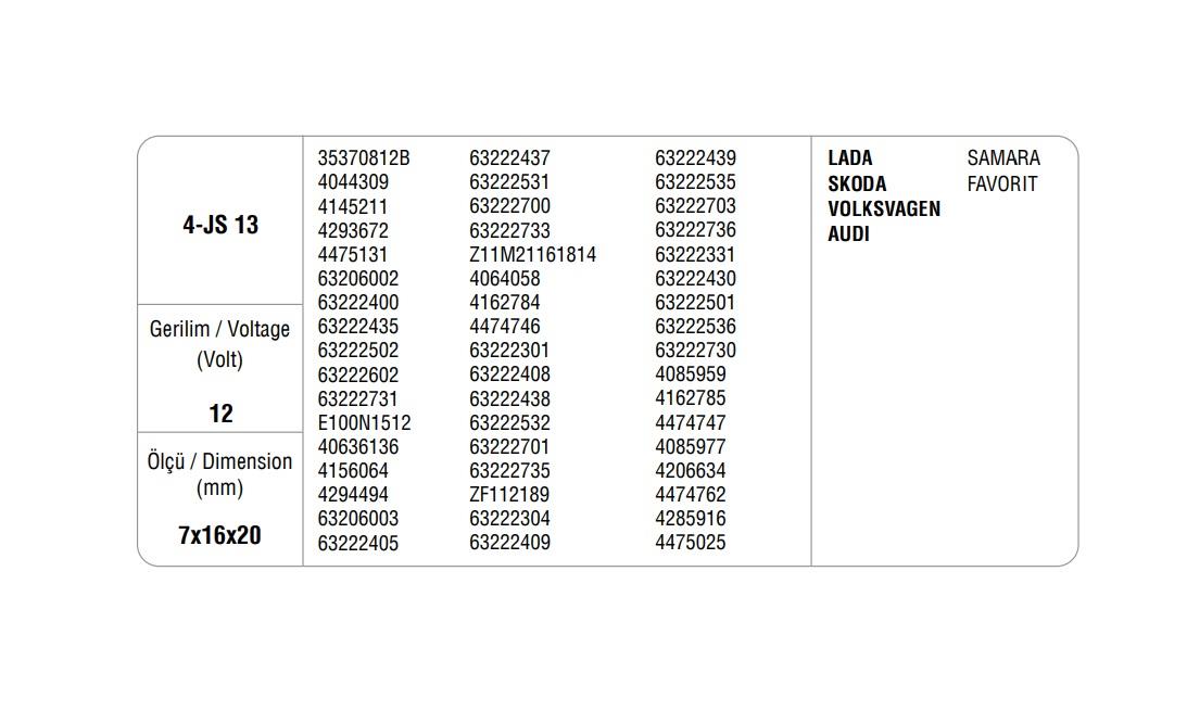 MEGA MARŞ KÖMÜRÜ PAL-RUS-MAKO-ISKRA TİPİ LADA-SKODA-AUDI-VW EM (4 AD)