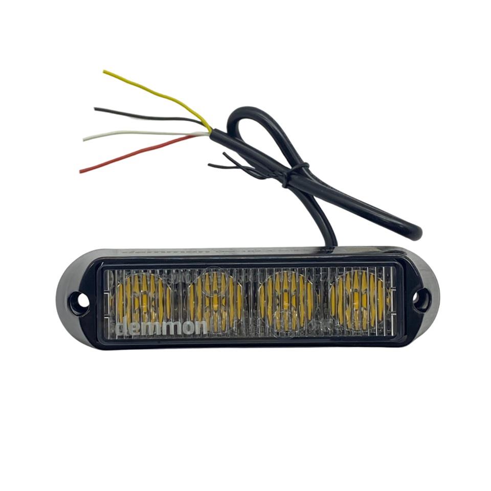 12V-24V ÇAKAR FLAŞ LED LAMBA 18 FONKSİYONLU (4X1W) (ŞEFFAF) (SARI/SARI) (132*34*30 MM)