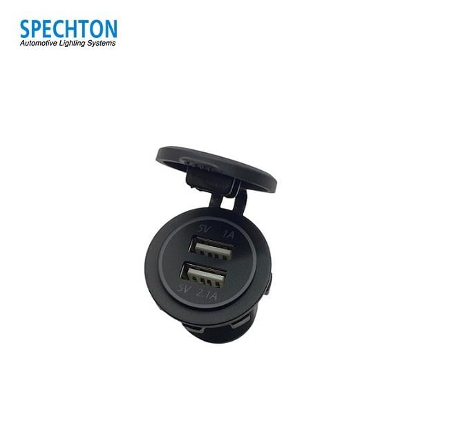 12V-24V TELEFON ŞARJ CİHAZI (USB X 2) (1A/2.1A) (KAPAKLI MARİN) MAVİ