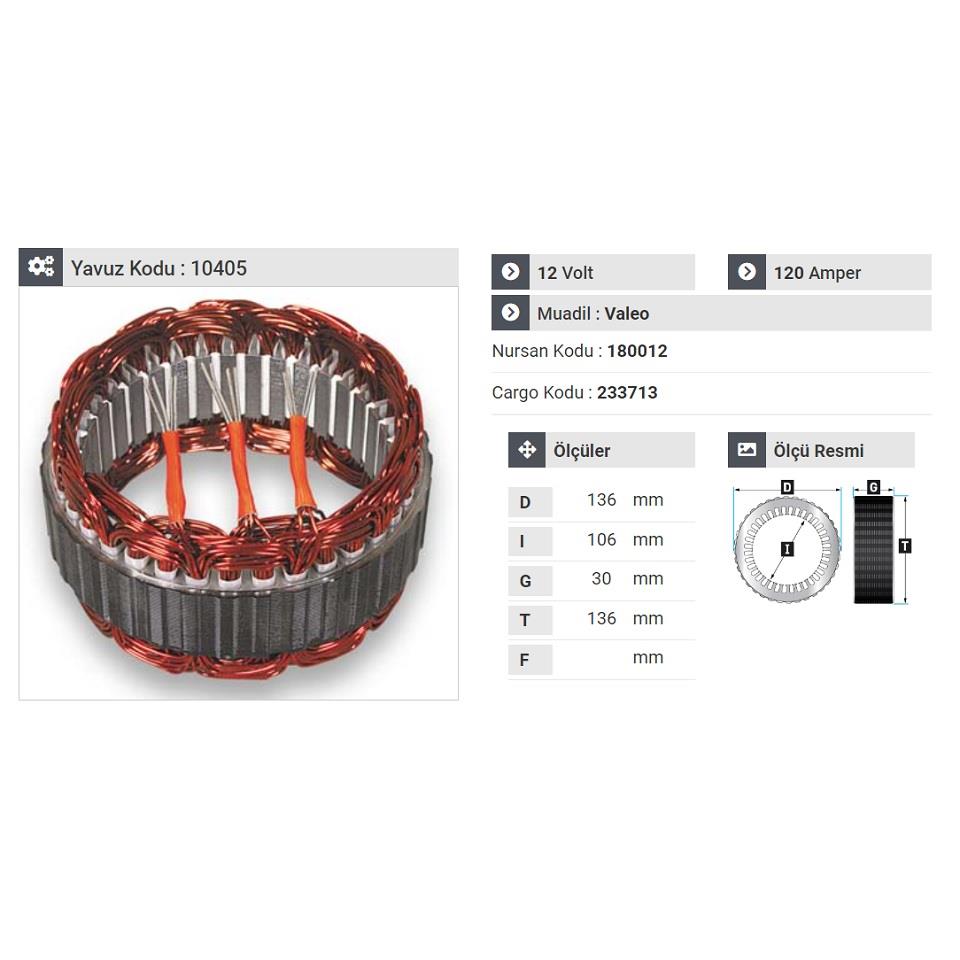 12V ALTERNATÖR STATÖR VALEO TİPİ 120 A (3 UÇLU)